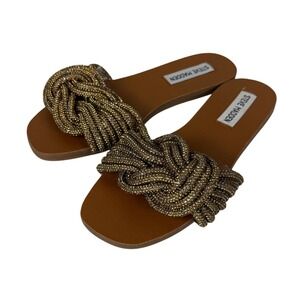 Steve Madden Adore Rhinestone Knot Front Slide Sandals Metallic Braided Size 5.5
